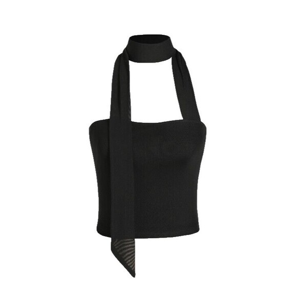 Cider Tops - Cider Together For(never) Cropped Mesh Scarf Black Top XXS